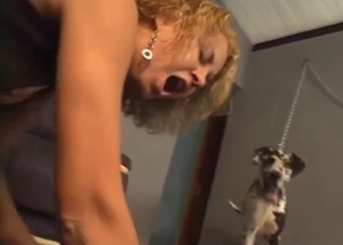 Good-looking hottie and her trained beast love sex